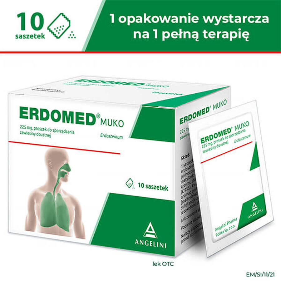 Erdomed Muko 225 mg, poeder voor orale suspensie, 10 sachets