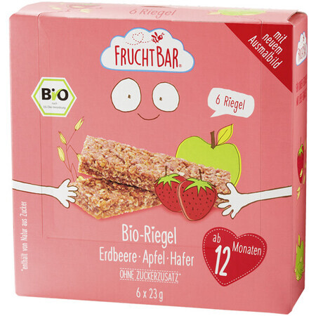 Fruchtbar Bio barrita de cereales, fresa, manzana, avena, después de 12 meses, 6 x 23 g