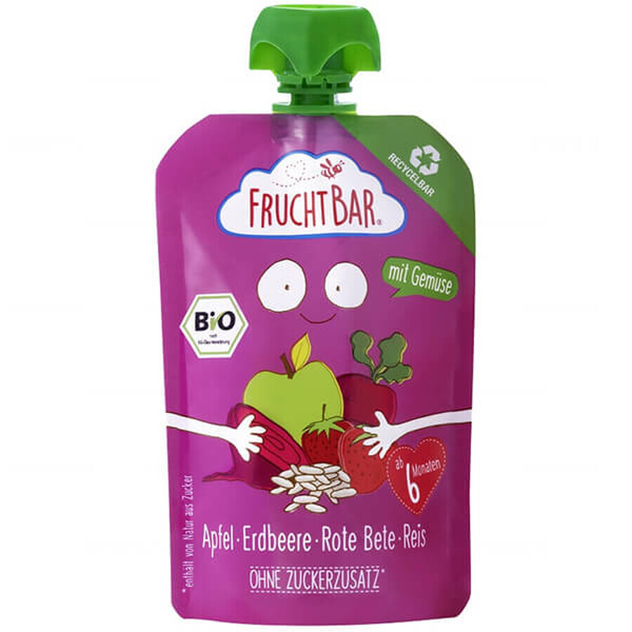 Fruchtbar Mousse Bio, appel, aardbei, rode biet, rijst, na 6 maanden, 100 g