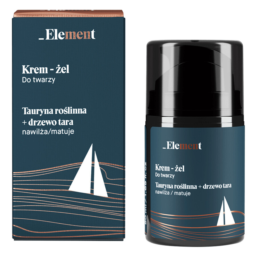 Element Men, moisturizing and mattifying face gel-cream, vegetable taurine + tara tree, 50 ml