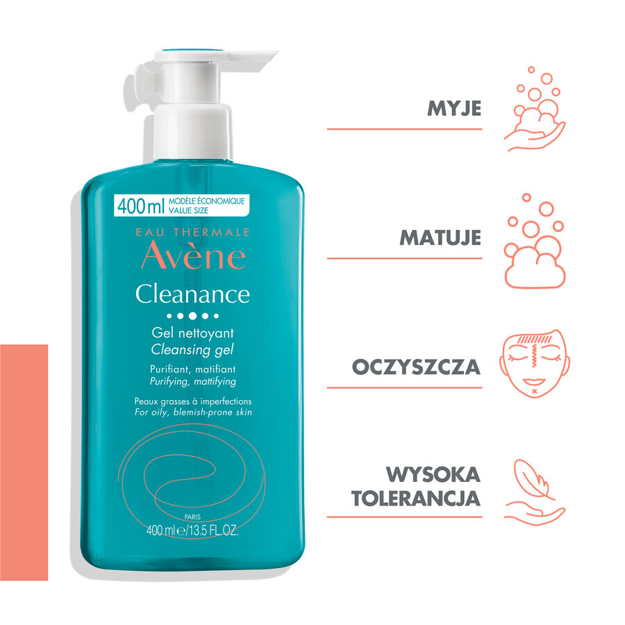 Avene Cleanance, reinigingsgel voor gezicht en lichaam, vette huid met neiging tot onzuiverheden, 400 ml