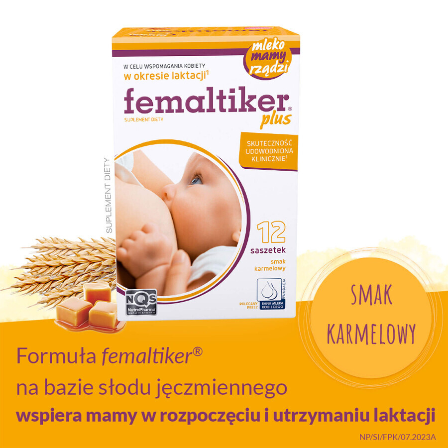 Femaltiker Plus, karamelsmaak, 12 zakjes