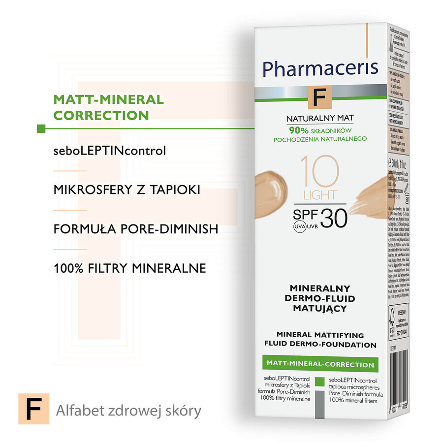 Pharmaceris F Matt-Mineral-Correction, mattifying mineral dermo-fluid, 10 Light, SPF 30, 30 ml