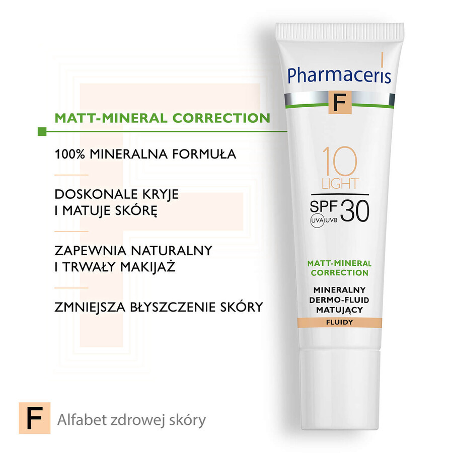 Pharmaceris F Matt-Mineral-Correction, mattifying mineral dermo-fluid, 10 Light, SPF 30, 30 ml