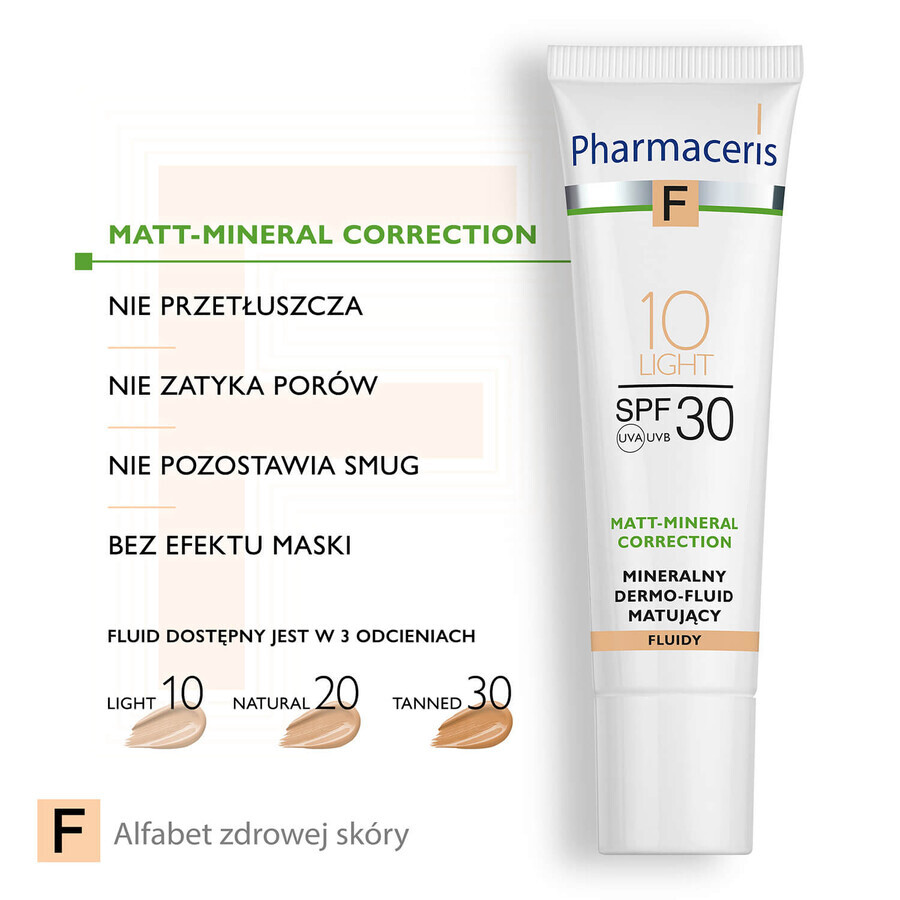 Pharmaceris F Matt-Mineral-Correction, mattifying mineral dermo-fluid, 10 Light, SPF 30, 30 ml