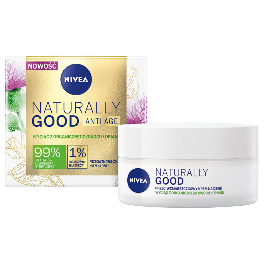 Nivea Naturally Good, cremă de zi antirid cu extract organic de fructe de brusture, 50 ml