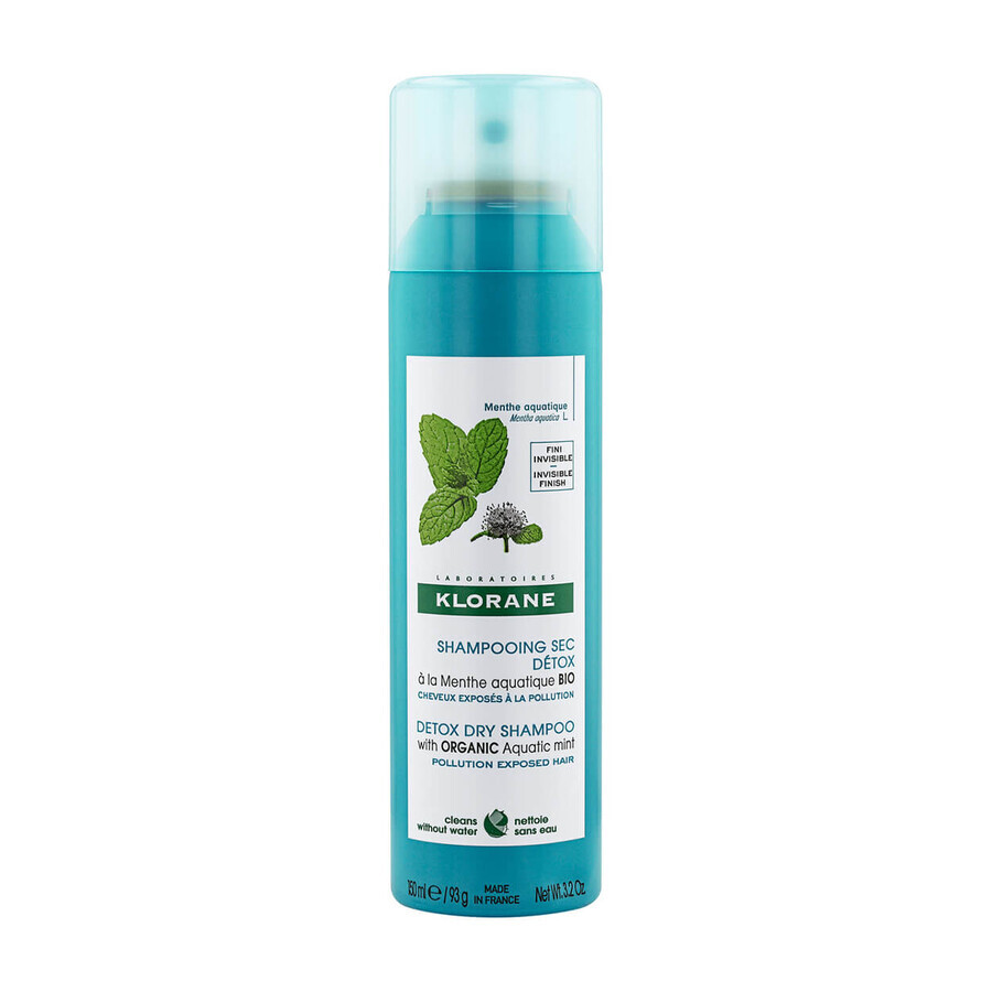 Klorane, ontgiftende droogshampoo met organische aquatische munt, 150 ml