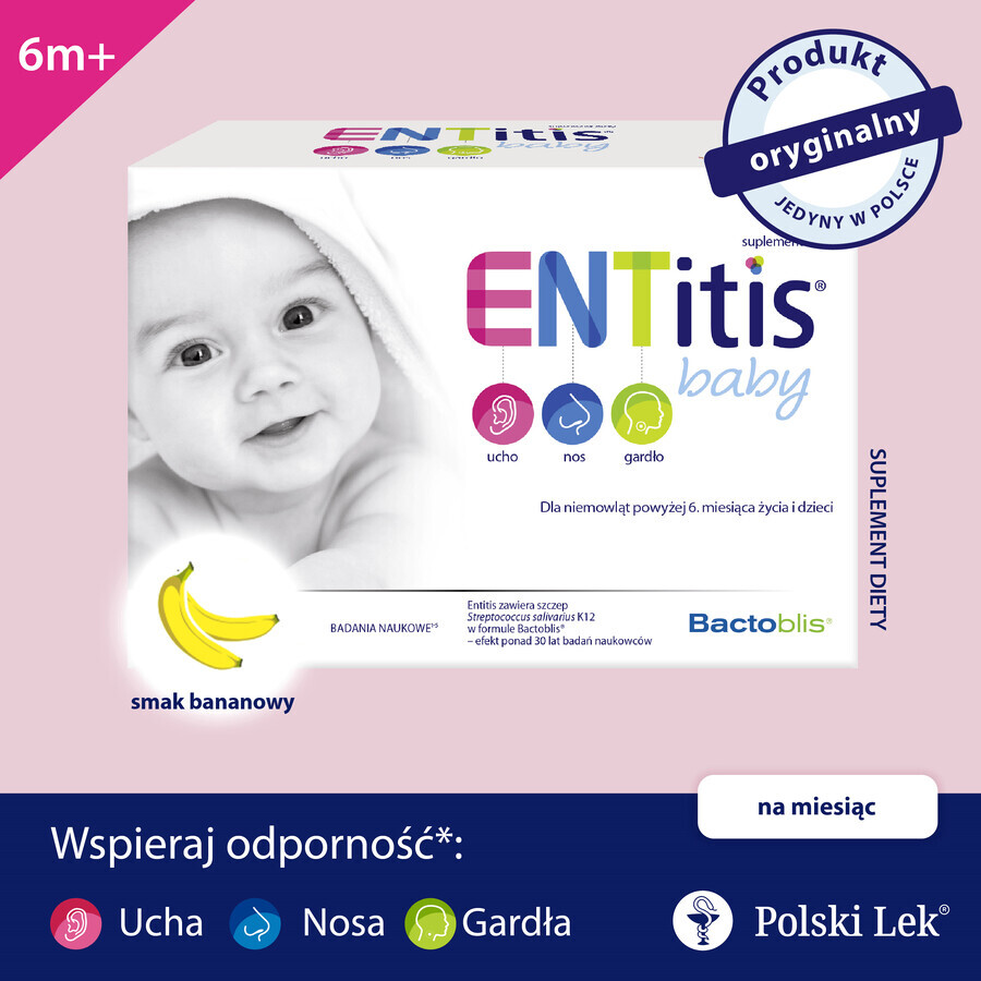 ENTitis Baby voor zuigelingen vanaf 6 maanden en kinderen, bananensmaak, 30 sachets