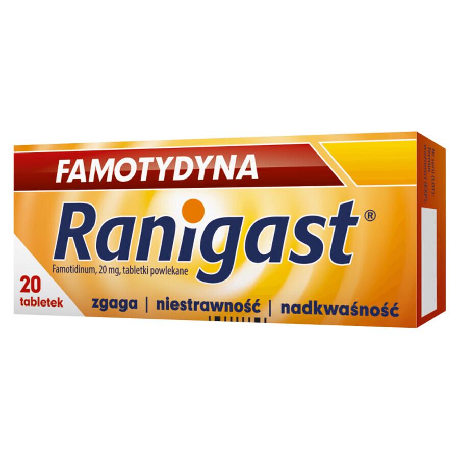 Famotidine Ranigast 20 mg, 20 film-coated tablets