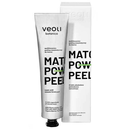 Veoli Botanica Matcha Power Peel, enzymatische gezichtsscrub, multizuur, 75 ml