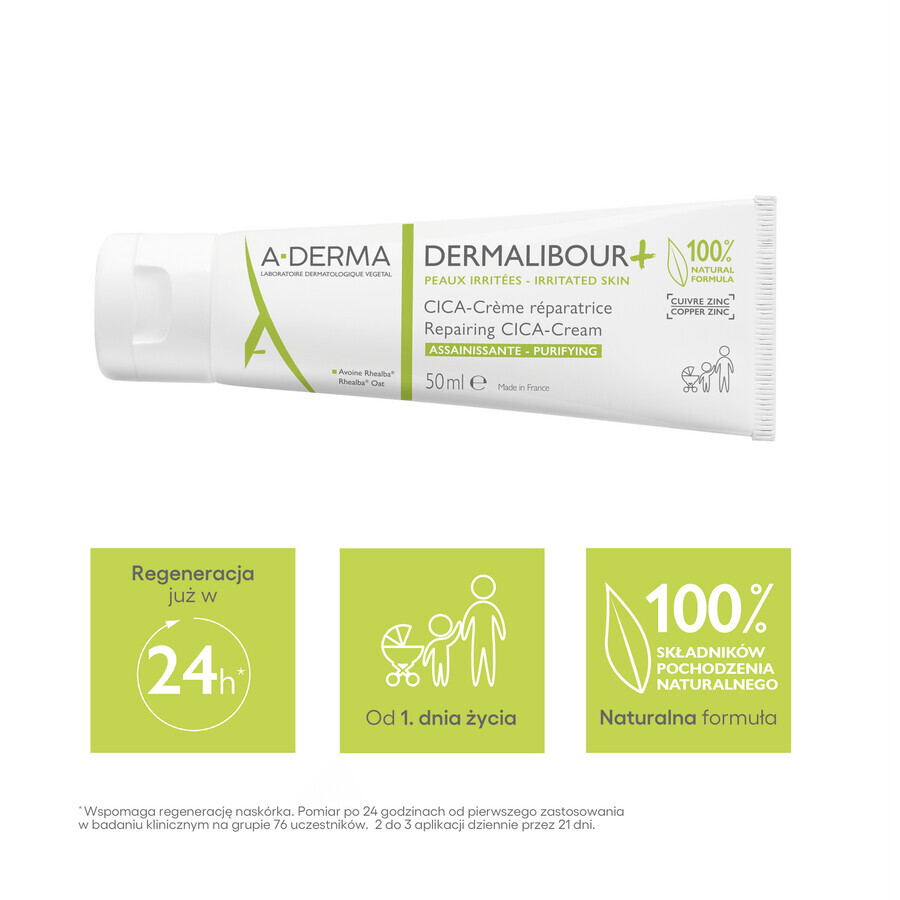 A-Derma Dermalibour+ Cica, herstellende crème voor de geïrriteerde huid, vanaf dag 1, 50 ml