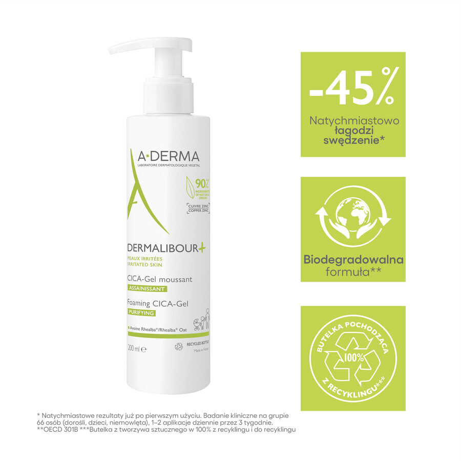 A-Derma Dermalibour+ Cica, Reinigingsgel voor geïrriteerde huid, 200 ml