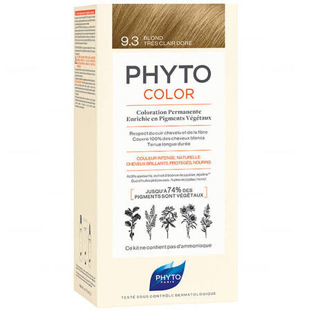 Phyto Phytocolor 9.3, tinte colorante para el cabello, rubio dorado muy claro