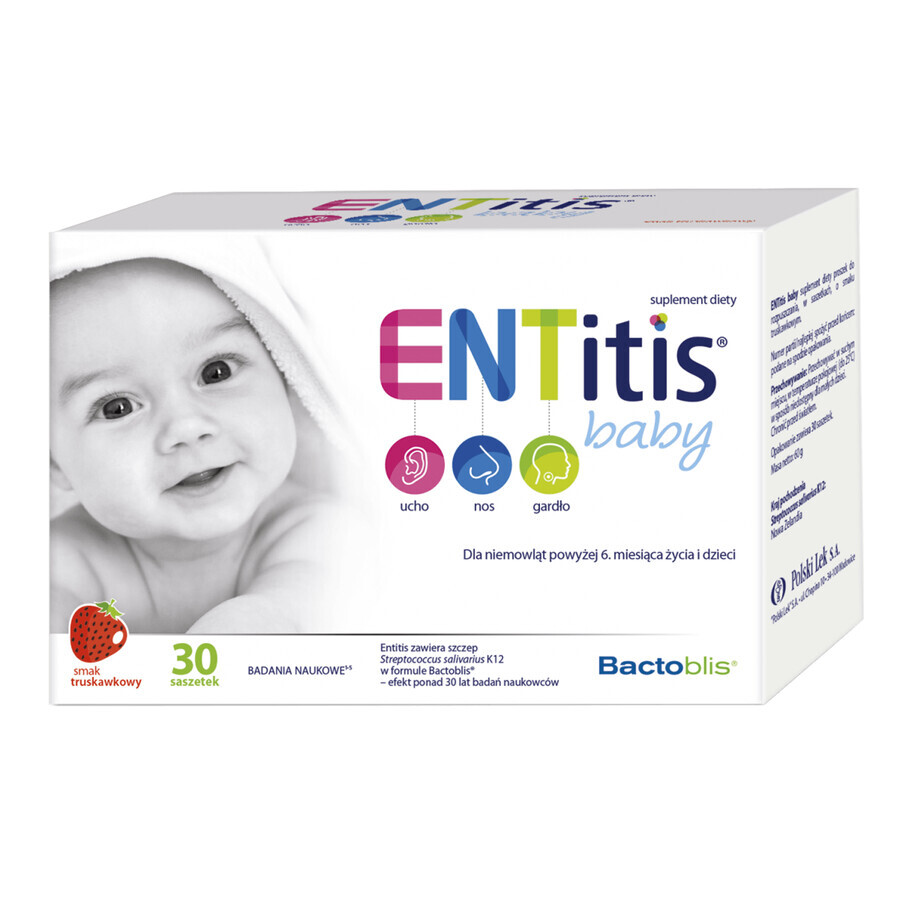 ENTitis Baby voor zuigelingen vanaf 6 maanden en kinderen, aardbeiensmaak, 30 sachets