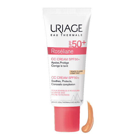 Uriage Roseliane, crema CC para piel vascular, tono claro, SPF 50+, 40 ml