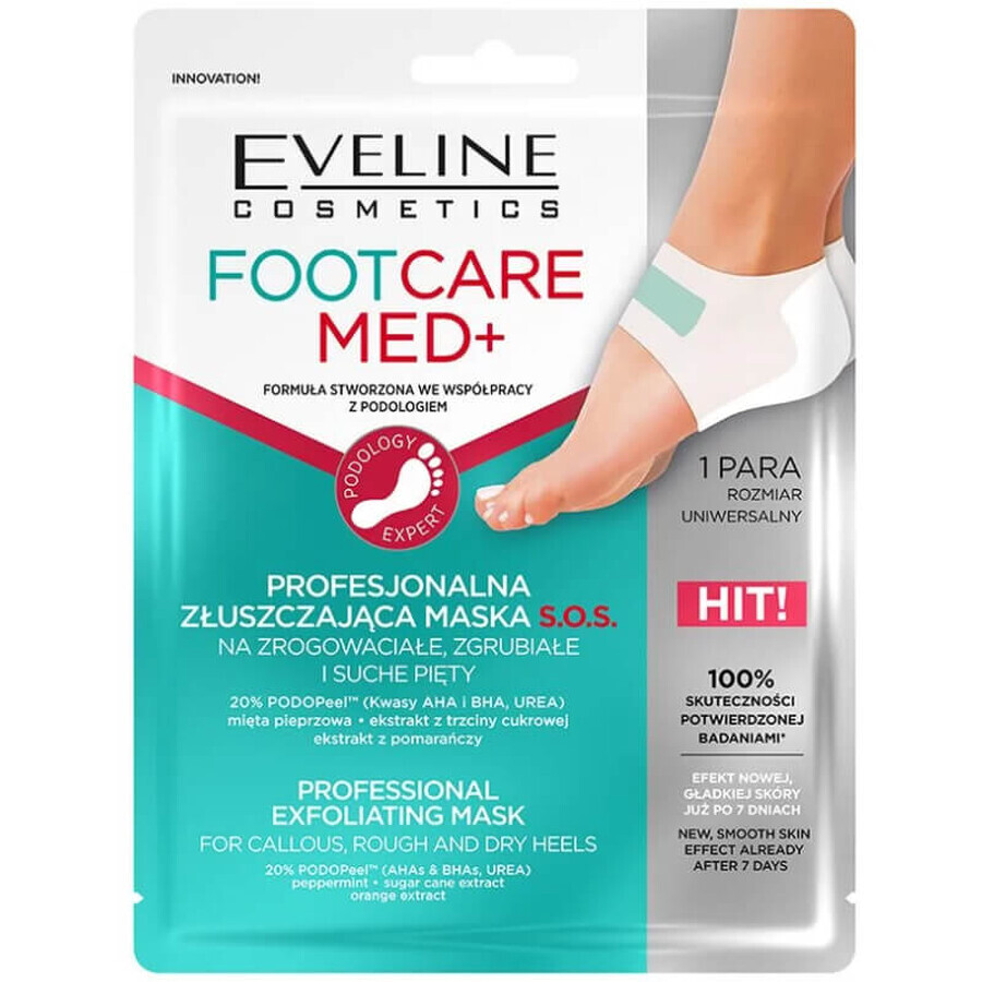 Eveline Cosmetics Foot Care Med+, professioneel scrubmasker voor vereelte, eeltige en droge hielen, 1 paar