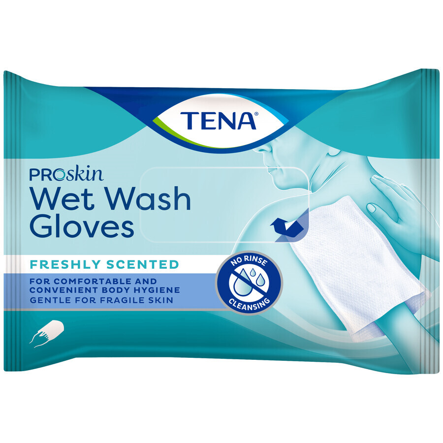 Tena ProSkin Wet Wash Mănuși, tampoane sanitare umezite, 8 buc