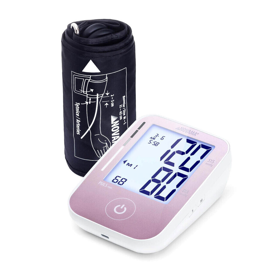 Novama Prime+ Pink, automatische bovenarm bloeddrukmeter, met manchet 22-40 cm, roze, met LCD-scherm