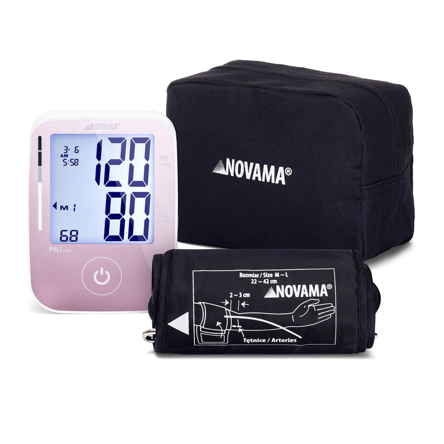 Novama Prime+ Pink, automatische bovenarm bloeddrukmeter, met manchet 22-40 cm, roze, met LCD-scherm