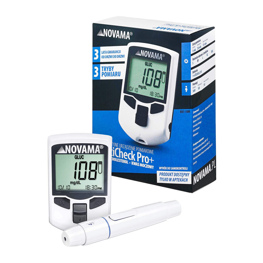 Novama MultiCheck Pro+, a multifunctional measuring device for measuring glucose, cholesterol and uric acid