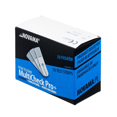 Novama MultiCheck Pro+, tiras reactivas de glucosa en sangre, 50 unidades