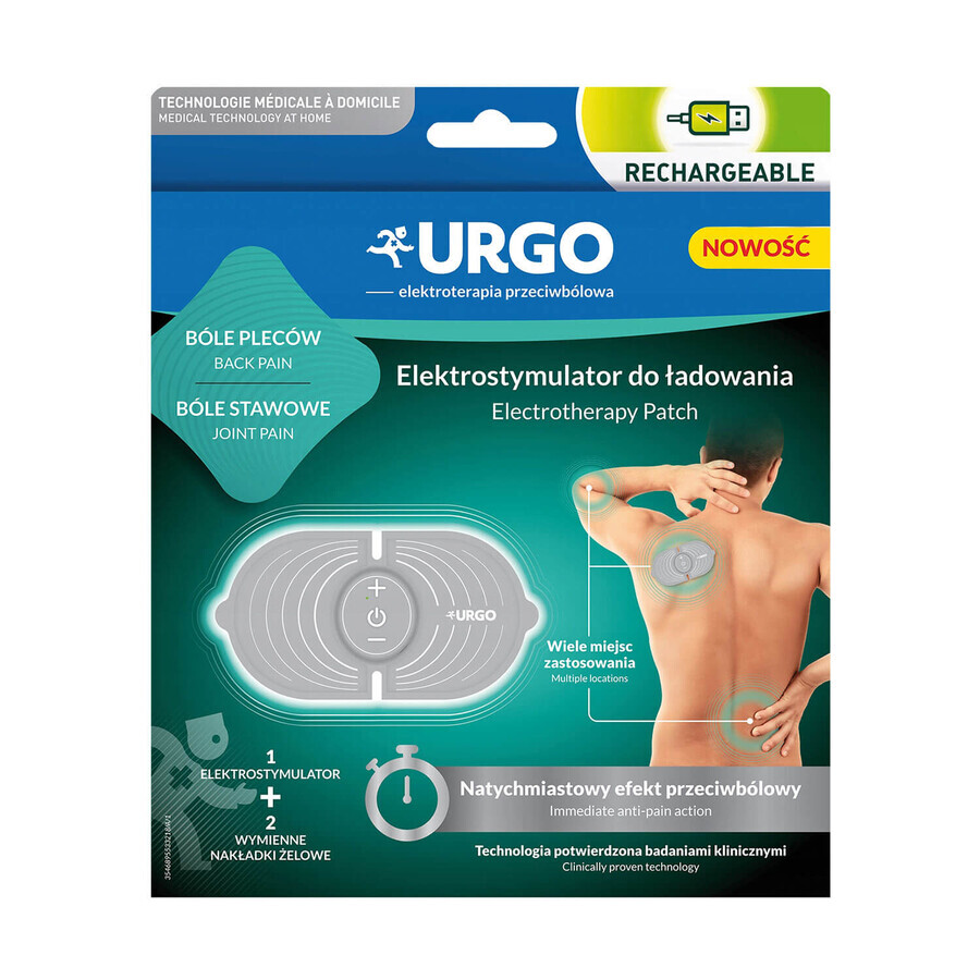 Urgo TENS, electrostimulator reîncărcabil + 2 tampoane de gel schimbabile