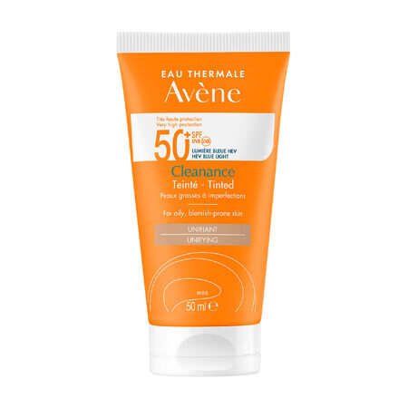 Avène Cleanance Sun, crème protectrice pour le visage, teintée, peaux grasses et à imperfections, SPF 50+, 50 ml