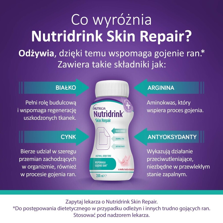 Nutridrink Skin Repair, aardbeiensmaak, 4 x 200 ml