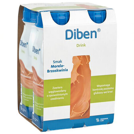 Diben Drink, voedingspreparaat, abrikozen- en perziksmaak, 4 x 200 ml