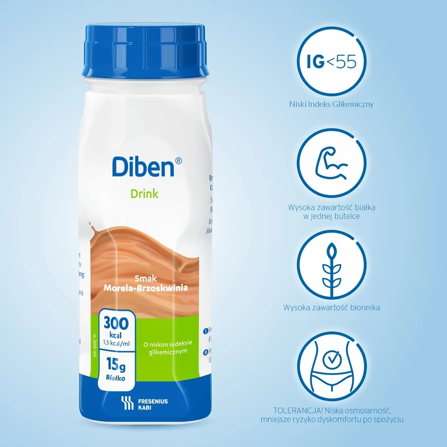 Bebida Diben, preparado nutricional, sabor albaricoque-melocotón, 4 x 200 ml