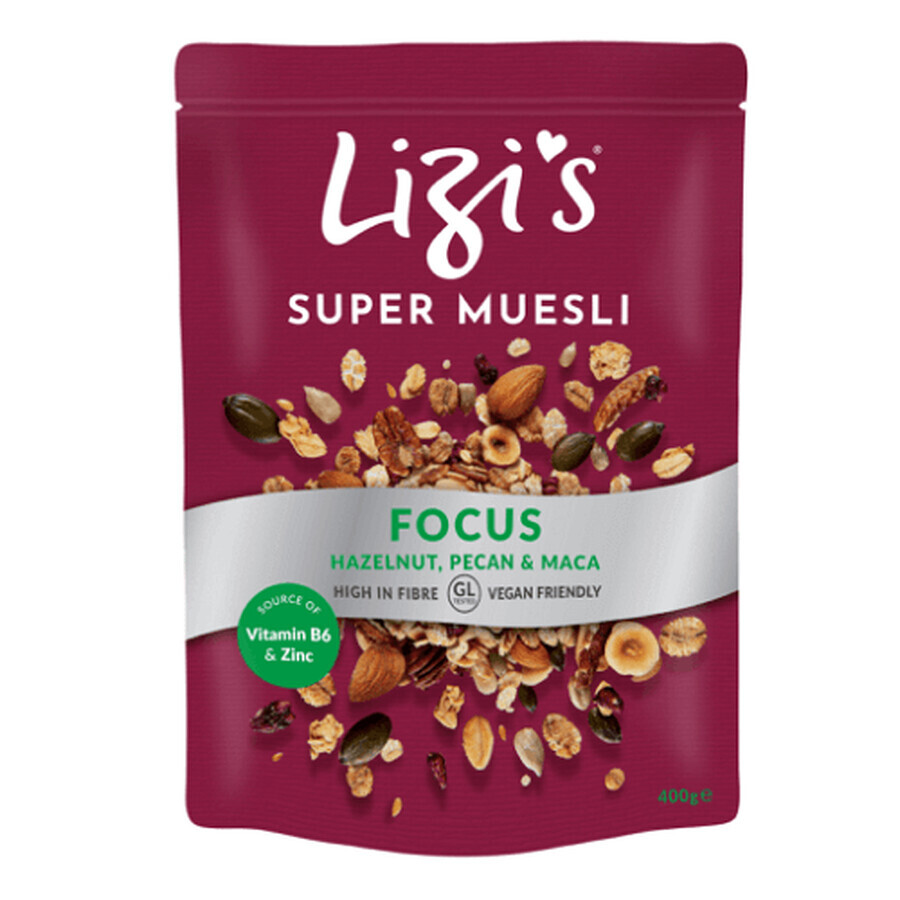 Musli cu alune de padure, migdale si nuci pecan Focus, 400 g, Lizi's