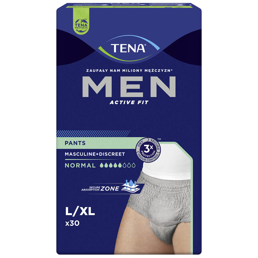 Tena Men Active Fit Pants, slip assorbenti per uomo, taglia L/XL, 95-130 cm, normale, 30 pezzi