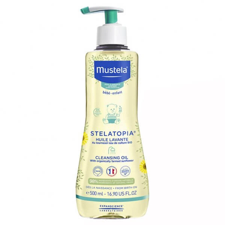 Mustela Stelatopia, olejek myjący od urodzenia, 500 ml + krem emolient do twarzy, 40 ml gratis : ceny i cechy