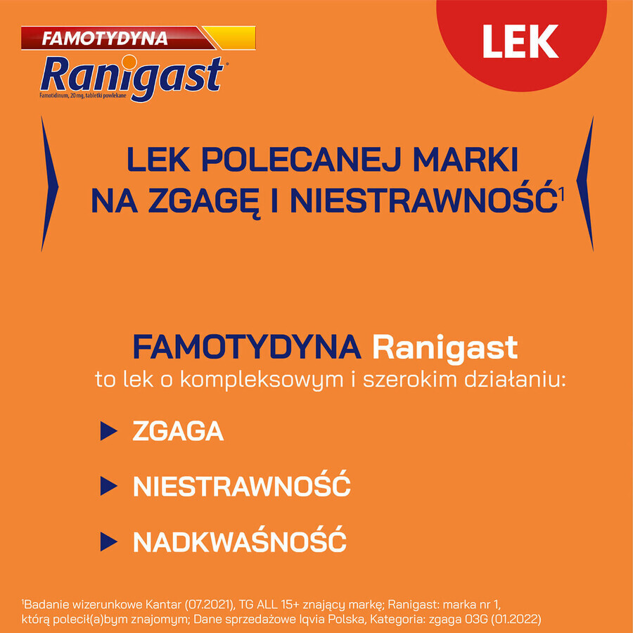 Famotidine Ranigast 20 mg, 30 filmomhulde tabletten