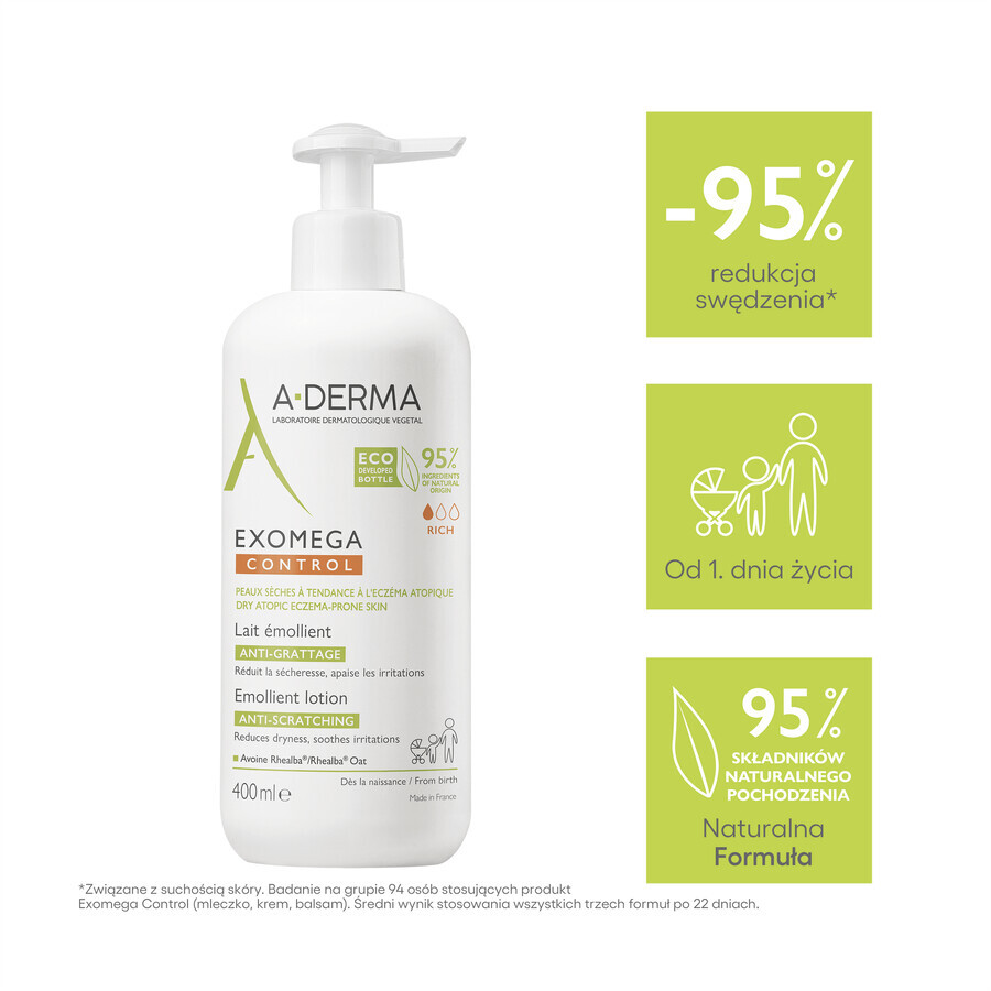 A-Derma Exomega Control, verzachtende melk, 400 ml