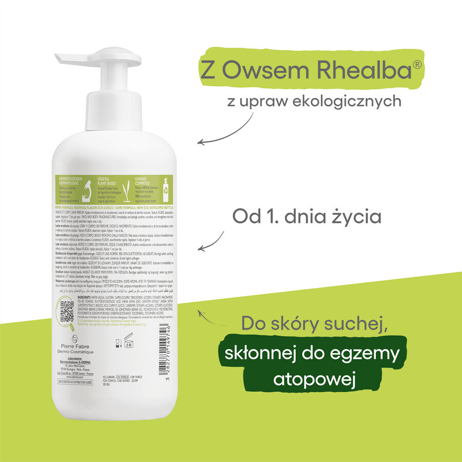 A-Derma Exomega Control, verzachtende melk, 400 ml