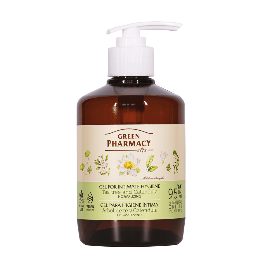 Pharmacie Verte, gel d'hygiène intime normalisant, arbre à thé, calendula, 370 ml