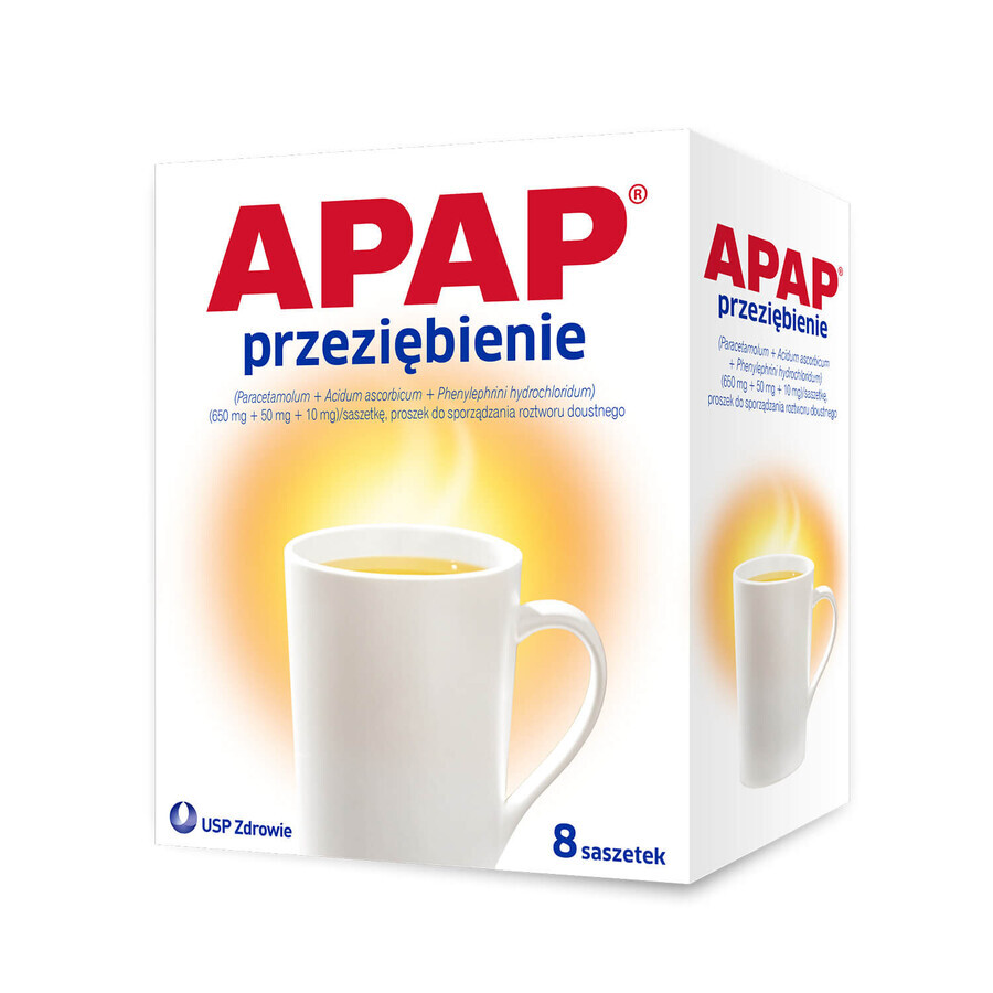 Apap Przeziębienie Max 1000 mg + 50 mg + 12,2 mg, Pulver zum Einnehmen, 8 Beutel