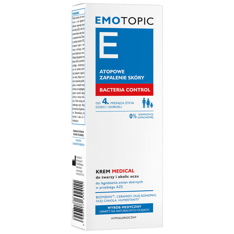 Pharmaceris E Emotopic Bacteria Control, medische crème voor het gezicht en de oogcontour vanaf de leeftijd van 4 maanden, 50 ml