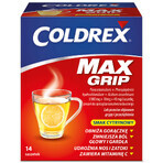 Coldrex MaxGrip 1000 mg + 10 mg + 40 mg, citroensmaak, 14 sachets