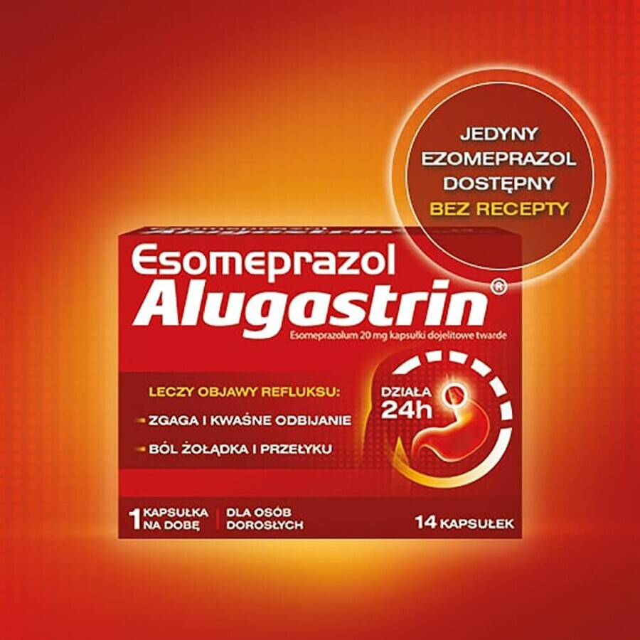 Esomeprazol Alugastrin 20 mg, 14 maagsapresistente capsules