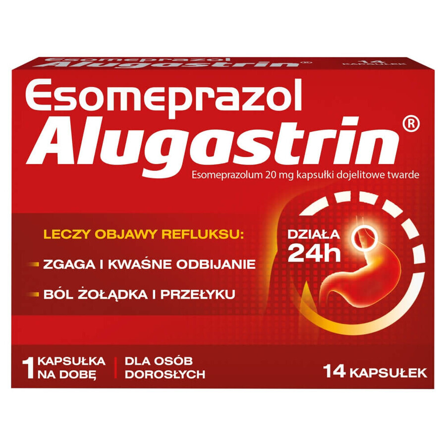 Esomeprazol Alugastrin 20 mg, 14 maagsapresistente capsules