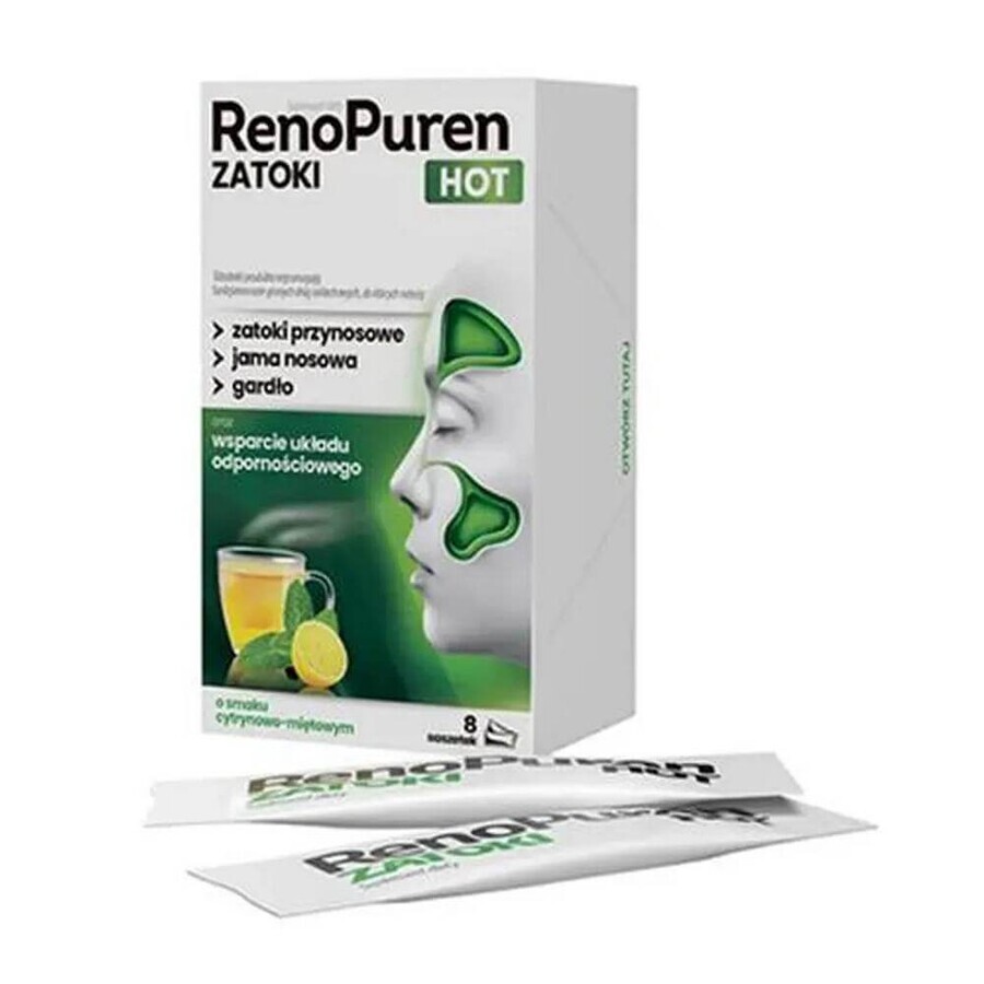 RenoPuren Zatoki Hot without sugar, lemon and mint flavor, 8 sachets