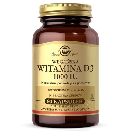 Solgar Vegan Vitamin D3 1000 IU, 60 capsules