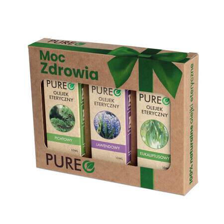 Pureo Health Power set, natuurlijke essentiële oliën, paleo, lavendel, eucalyptus, 3 x 10 ml