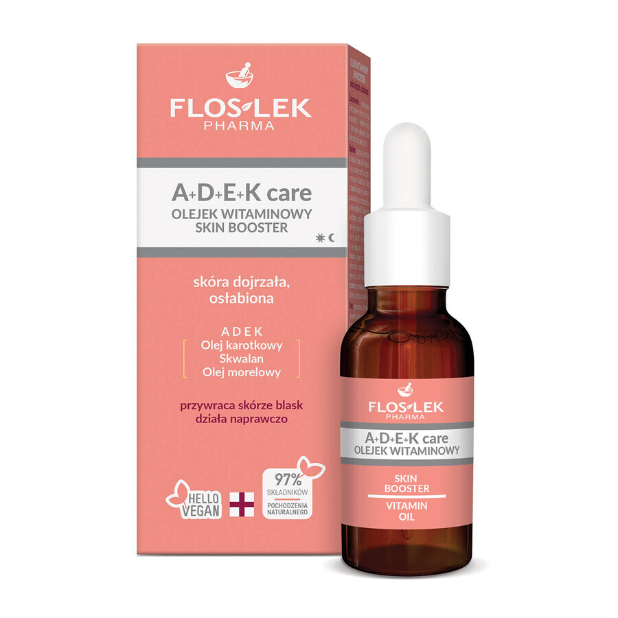 Flos-Lek A+D+E+K verzorging, vitamine olie, rijpe en verzwakte huid, Skin Booster, 30 ml