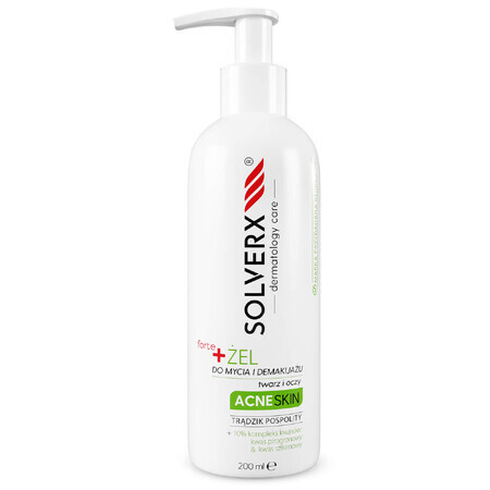 Solverx Acne Skin Forte, gezichts- en oogreinigings- en make-upverwijderingsgel, 200 ml