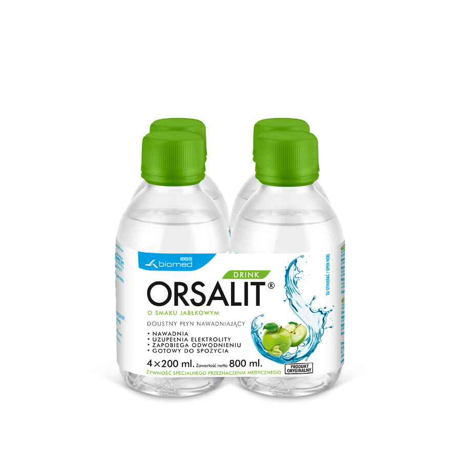 Orsalit Drink, orale rehydratievloeistof voor kinderen vanaf 3 jaar, appelsmaak, 4 x 200 ml