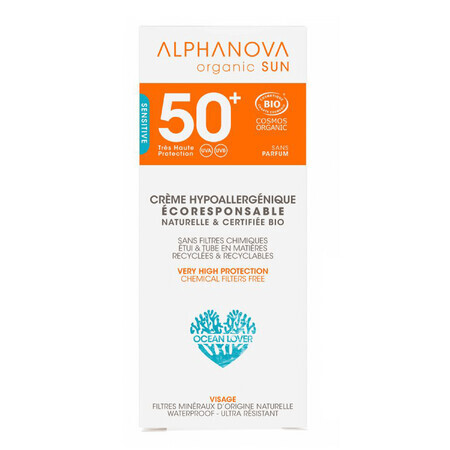 Alphanova Sun Bio, zonnebrandcrème, hypoallergeen, SPF 50, 50 g