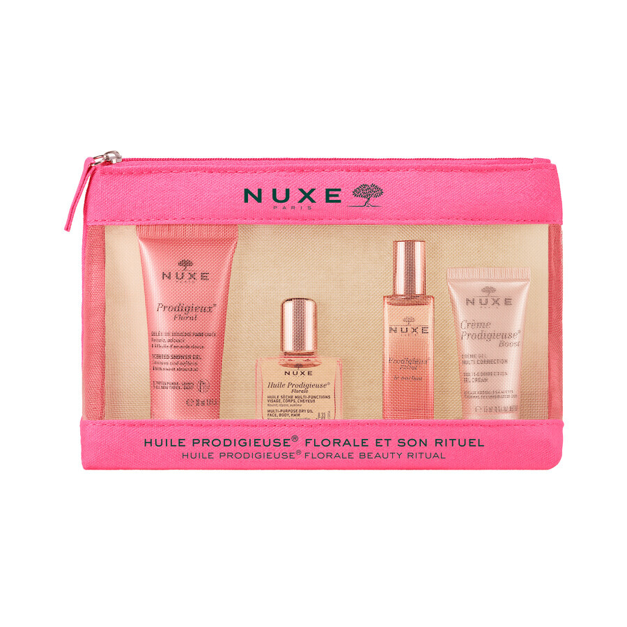 Nuxe Prodigieuse Florale Kit Cosmetic 2023, shower gel, 30 ml + dry oil, 10 ml + perfume, 15 ml + cream gel, 15 ml